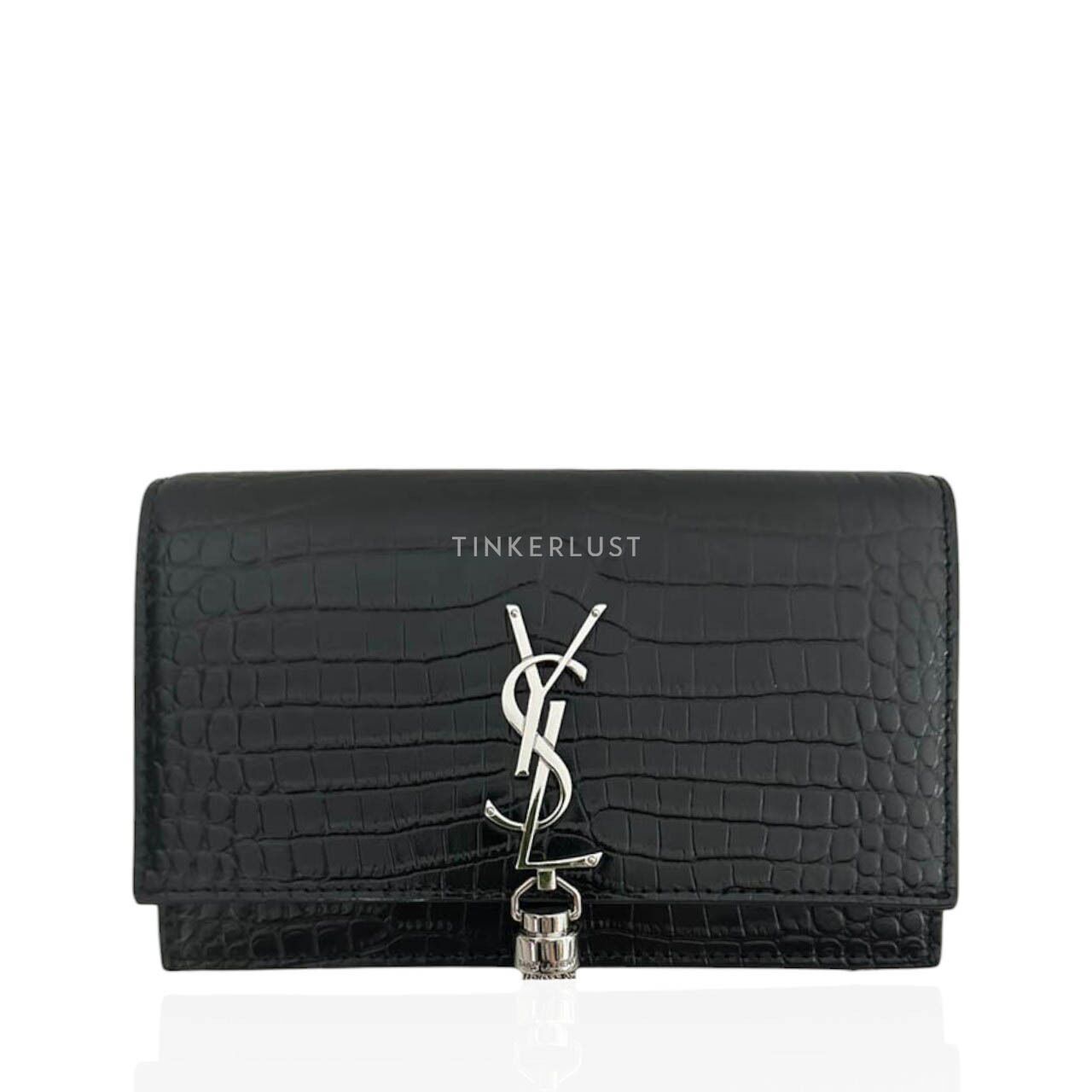 tas sling bag Saint Laurent Kate Croco Embossed Black SHW Sling Bag Tinkerlust